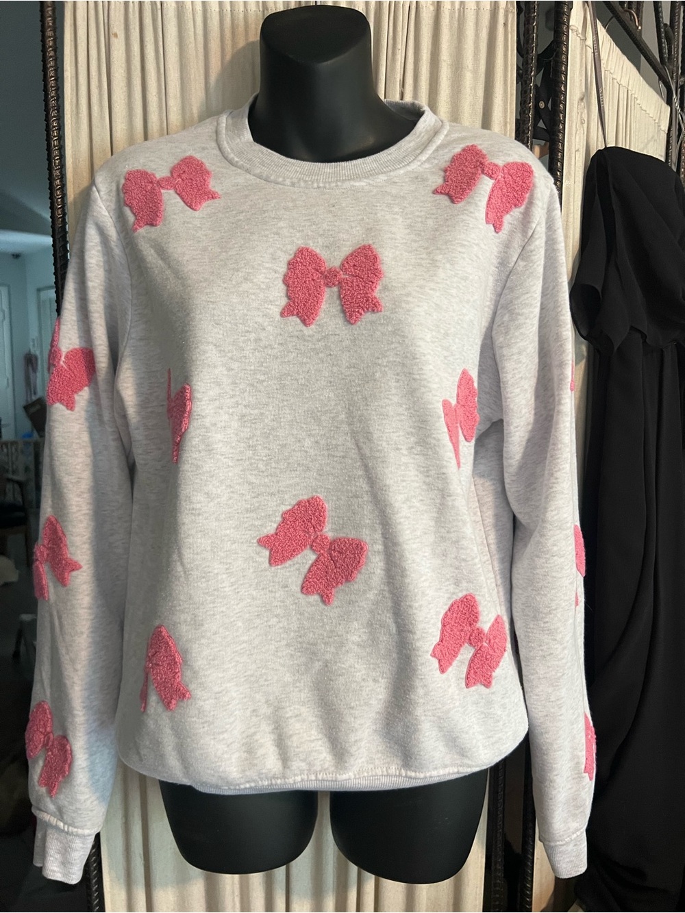 Grey Sweatshirt with Pink Bow Embellishments, New w/o tag!